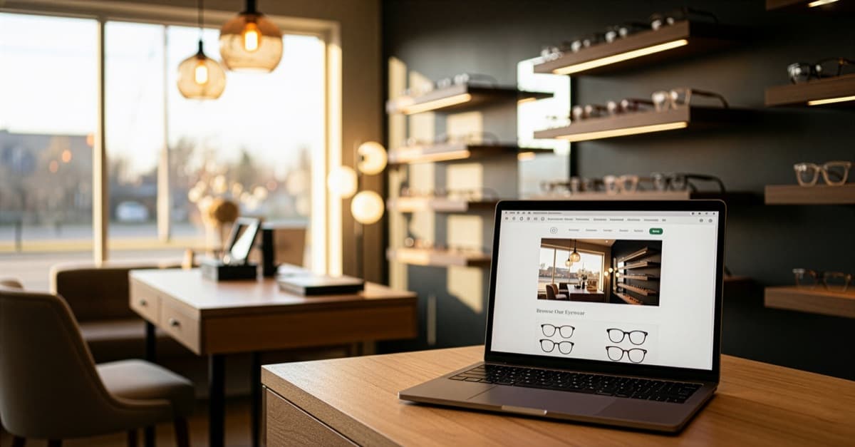Patient showing phone favorites to optician in dispensary