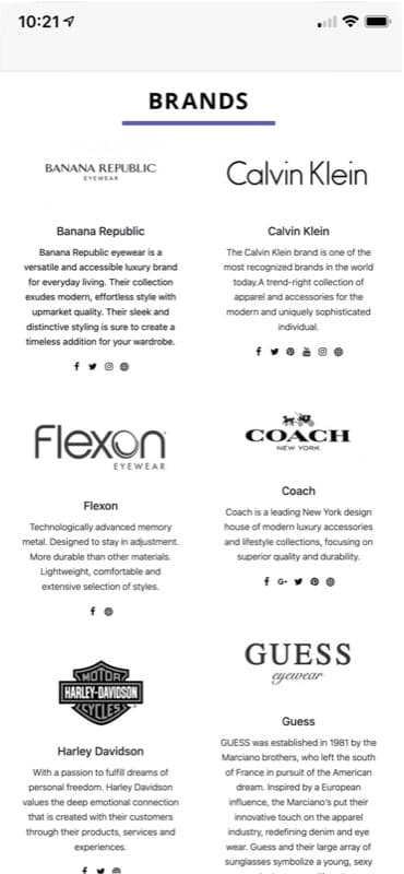Typical practice brands page